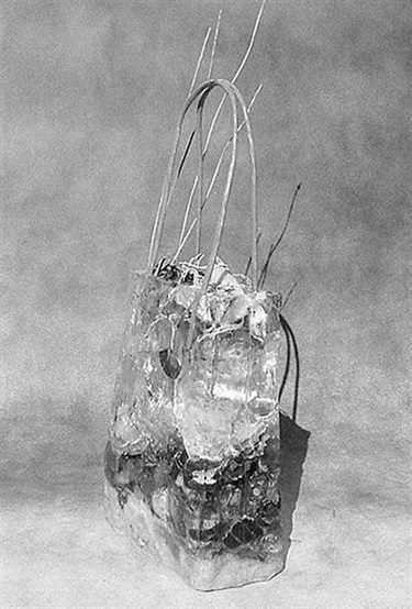 Dallas Sutherland, Small beach bag, polyester resin, found objects, 49.5 x 16 x 8 cm.