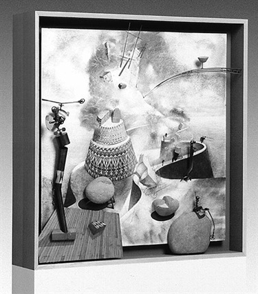 Leslie Sokquon and Oliver Tran, Building a Mountain, mixed media, 80 x 80 x 10 cm. Courtesy of Brenda May Gallery.