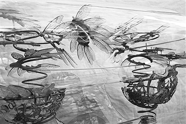 Merrick Fry, Updraught, steel, glass, acrylic, wood, 80 x 51 x 43 cm.