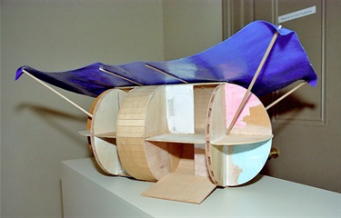 James Avery, Trailer, wood, vinyl, board, cord, 40 x 75 x 37 cm.