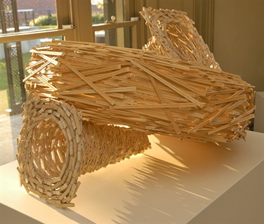 Glen Clarke, Two Equals One, bamboo chopsticks, wooden clothes pegs, 80 x 80 x 60 cm.
