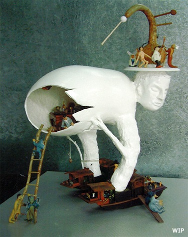 Cash Brown and Adam Cullen, Between Heaven and Hell, mixed media, 60 x 60 x 72 cm. Courtesy of Kaliman Gallery.