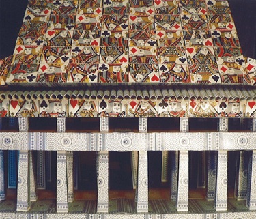 Claire Simpson, Fantastic Palace, playing cards, chip board, MDF, 55 x 35 x 40 cm.