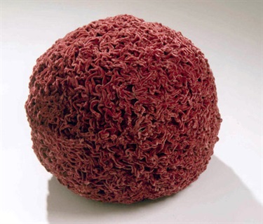 Michele Elliot, Always between us: sample cell, silk velvet, feathers, calico, cotton thread, 30 x 30 x 30 cm.
