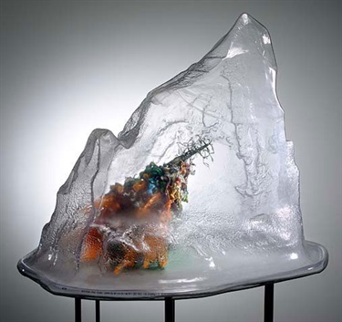 Sherna Teperson, It Became Our Raft, high impact acrylic, watercolour paint, found plastic objects, hot melt glue, MDF, silicone, 75 x 76 x 65 cm.