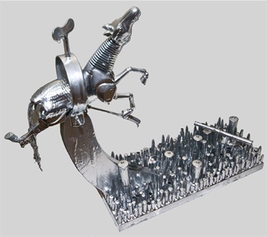 Adam Cullen, Pegasus Flying Over Sydney, shells/bullets, wood, metal, blue-tongue skin, chrome, 40 x 50 x 28 cm. Courtesy of Kaliman Gallery Sydney.