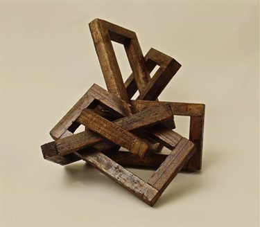 Akira Kamada, The Construction of Love, recycled timber, 45 x 45 x 45 cm.