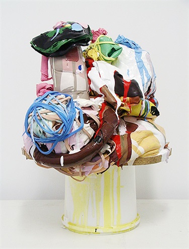 Huseyin Sami, Paint Pile 2008, household acrylic paint, plastic bucket, chipboard, 56 x 45 x 40 cm. Courtesy of Sarah Cottier Gallery.