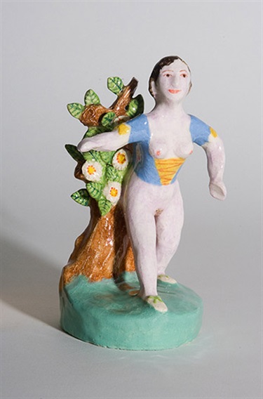 Kate Dorrough, Persephone back in the world, earthenware ceramic with underglaze, 22 x 13 x 11 cm. Courtesy of Arthouse Gallery.