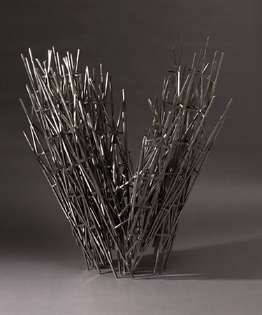 Kirsteen Pieterse, Langtang, welded stainless steel 5 mm rod, 80 x 80 x 40 cm. Courtesy of Martin Browne Fine Art.