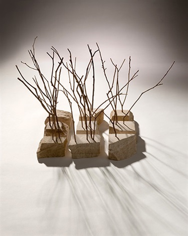 Leanne Mooney, Landscape, 2008, sandstone, eucalyptus sticks, 36 x 37 x 36 cm.