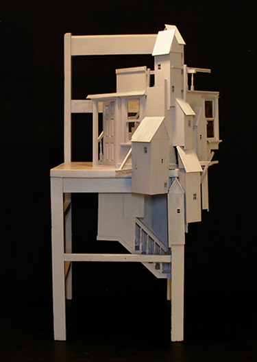 Luke Tipene, Homeland, various timbers, timber chair, house paint, 79 x 60 x 50 cm.