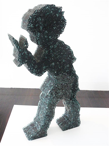Matt Calvert, Boy Clutching Rabbit, toughened glass, black silicone. Courtesy of Sullivan+Strumpf Fine Art.