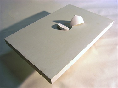 Braddon Snape, Shifted Paradigm, cast pure white cement, 58 x 38 x 10 cm.