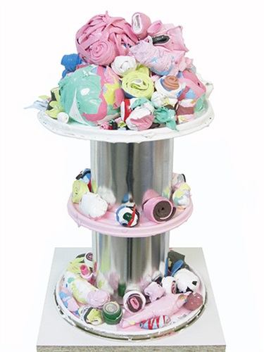 Huseyin Sami, High Tea 2009, household paint, paint tins, paint lids, melamine board, 76 x 24 x 24 cm. Courtesy of Sarah Cottier Gallery.
