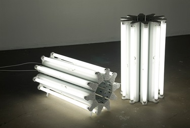 Jonathan Jones, Untitled (domestic heads or tails) 2009, fluorescent tubes, powder-coated metal, electrical wiring, 62 x 35 x 35 cm each. Courtesy of the artist and Gallery Barry Keldoulis.