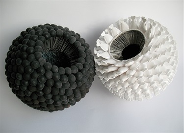 Liz Henderson, Sweet Talk (Black and White), rubber, pins, nails, plastic, plaster, 20 x 44 x 20 cm.