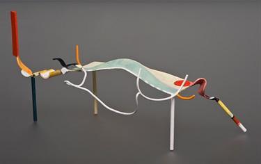 David Teer, Where's the Hatter?, painted mild and stainless steel, 19.5 x 39 x 23 cm. Courtesy of Defiance Gallery.