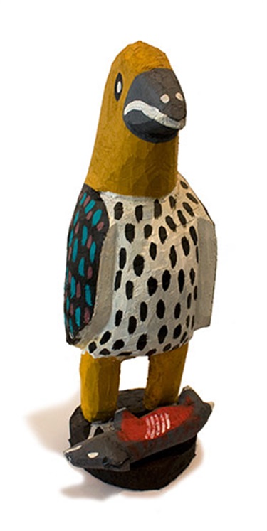 Dinni Kunoth Kemarre, Eagle With Rabbit, acrylic on wood, 60 x 20 x 20 cm. Courtesy of Indigenart, Mossenson Galleries.