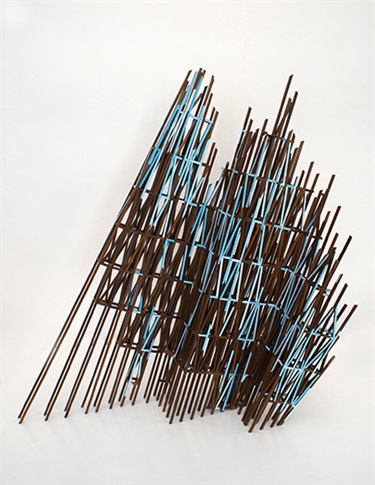 Kirsteen Pieterse, Leverage, reclaimed teak, paint, 70 x 80 x 30 cm. Courtesy of Martin Browne Fine Art.