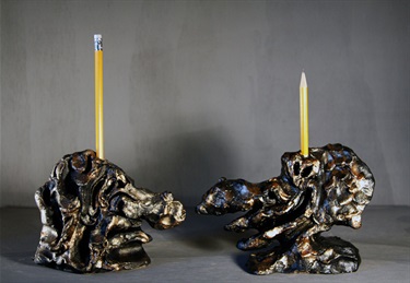 Matthew Hopkins, Two People Coming Together Through a Shared Object, acrylic paint, clay, lead pencil, 37 x 28 x 12 cm. Courtesy of Gallery 9.