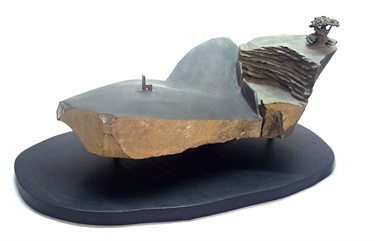 Michael Davis Gutierrez, Double Negative, limestone, metal, silicone, wood base, 18.5 x 40.5 x 25.4 cm.
