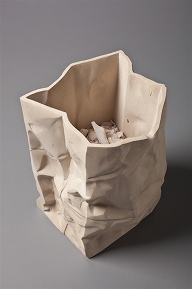 Marie Sivak, Mortality Veil #3, carved English limestone, 33 x 21.5 x 21.5 cm. Courtesy of A.I.R. Gallery.