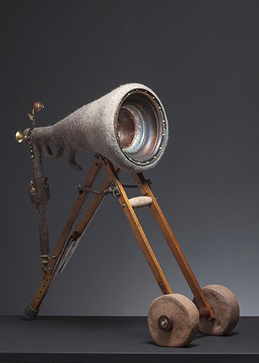 Anita Larkin, Weapon of Mass Deception, felted wool, bronze, stoneware, collected objects, 74 x 78 x 31 cm. Courtesy of Defiance Gallery.
