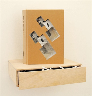 Chanelle Collier, Bibliotheken Bauen (Building for Books), paper, glass, wood, 25 x 23 x 17 cm. Courtesy of SOLDIERS Rd Gallery.
