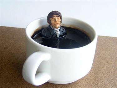 Christopher Spence, Freshly Brewed 19th Century Gentleman, epoxy putty, ceramic, cardboard, resin, acrylic paint, impasto, woodchip board, 25 x 20 x 7.7 cm.