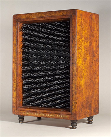 Ian Munday, A Walk in the Black Forest, recycled wood, bamboo, acrylic paint, wax, graphite, shellac, Huon pine, wood stain, 44.5 x 30.5 x 18 cm.