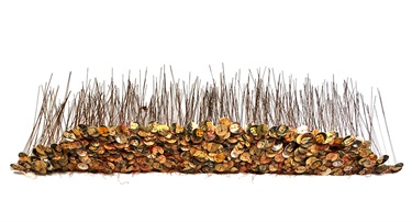 Susanna Strati, 1,000 Memorialising Gestures, copper, communion wafers, silk, paper, 80 x 45 x 20 cm.