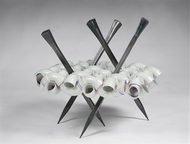 David Jensz, Plane Space, plastic pipe, steel, 67 x 79 x 79 cm.