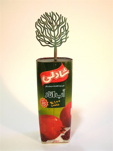 Denese Oates, Pomegranate Project, Exhibit B, copper, juice carton, 31 x 8 x 7 cm. Courtesy of Stella Downer Fine Art.