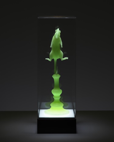 Mutsumi Nozaki, Playing God, epoxy resin, light box, 47 x 15 x 15 cm.