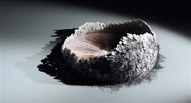 Susanna Strati, Wreath 2, copper, communion wafers, paper, graphite, silk, 80 x 80 x 40 cm.