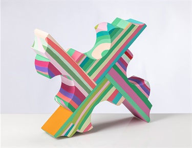 Nuha Saad, Spinning (Home), acrylic on wooden corbels, 25 x 26 x 7 cm.