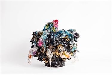 Virginia Leonard, Glad that you are not here all the time - an urn for unwanted limbs and other things, clay, pure gold and resin, 40 x 55 x 50 cm. Appears courtesy of Martin Browne Contemporary, Sydney. Photo: Jacquie Manning.