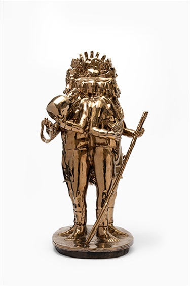 Katherine Castillo Alferez, El Dorado (The Muisca Raft), glazed ceramic on wooden base, 56 x 32 x 30 cm.